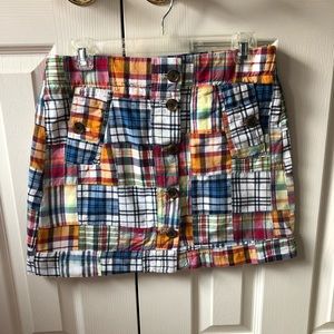 J.Crew madras skirt w/ button details